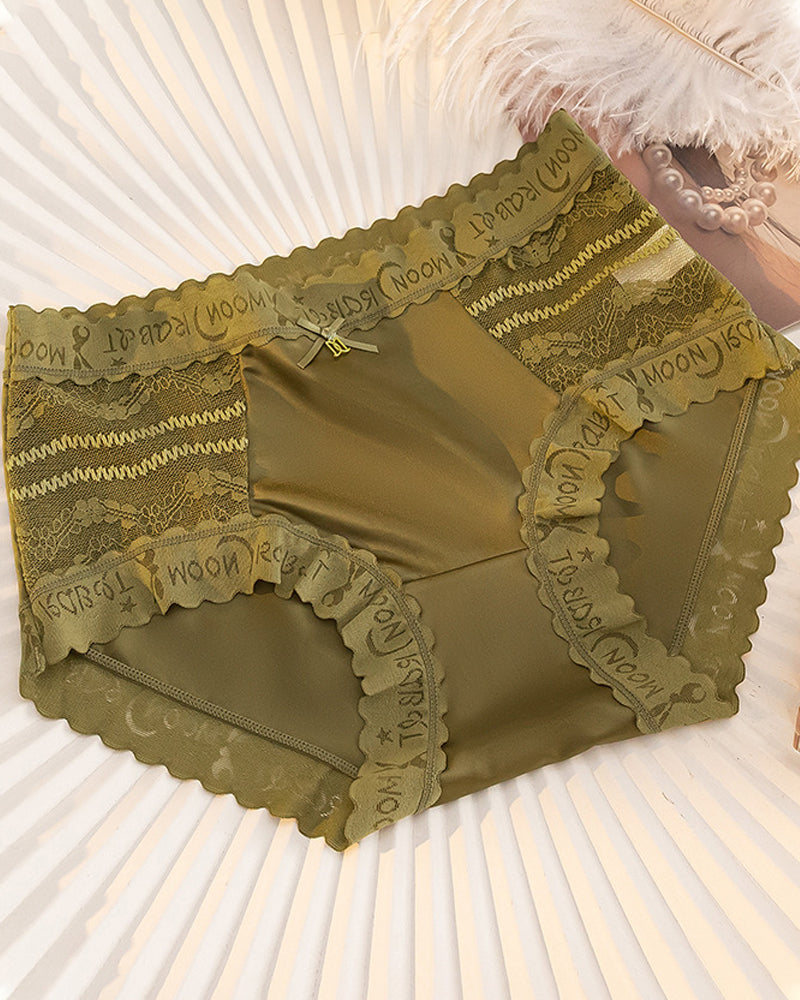 Mid-Rise Antibacterial Crotch Breathable Seamless Lace Satin Briefs