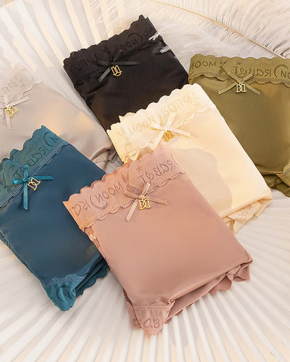 Mid-Rise Antibacterial Crotch Breathable Seamless Lace Satin Briefs