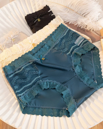 Mid-Rise Antibacterial Crotch Breathable Seamless Lace Satin Briefs