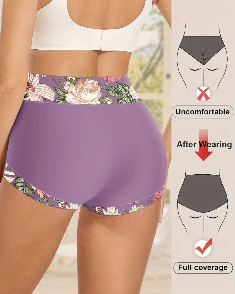 Floral Print High-Waisted Women's Tummy-Control Briefs