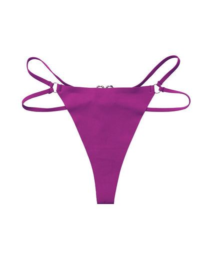 Seamless Double-Strap Heart Metal Ring Design Sexy Thong