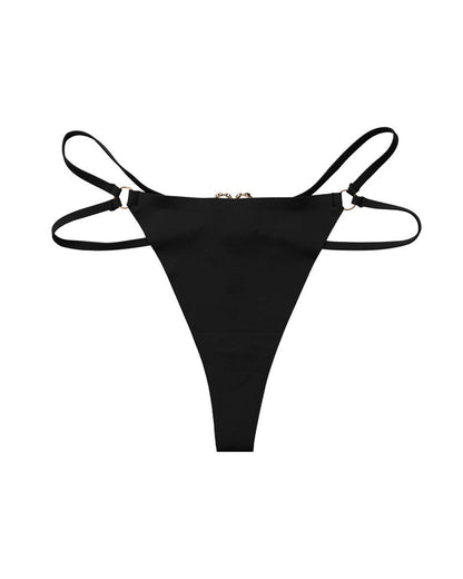 Seamless Double-Strap Heart Metal Ring Design Sexy Thong