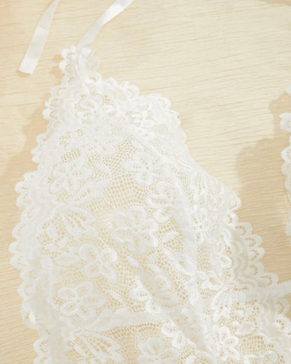 Sexy Hollow Lace See-through Suspenders Open Crotch One-piece Pajamas