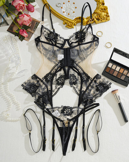 Sexy Mesh See-through Thin Lace Bra Set