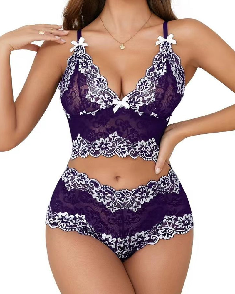 Sexy Lace Colorblock Underwear Set