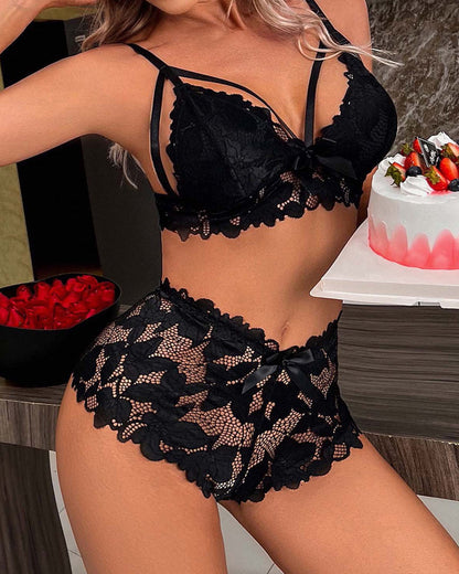 Sexy Lace Bow Two-piece Underwear Set