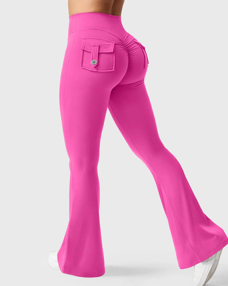Women's Tummy Control Butt Lifting Pocket Flare Tight Yoga Pants