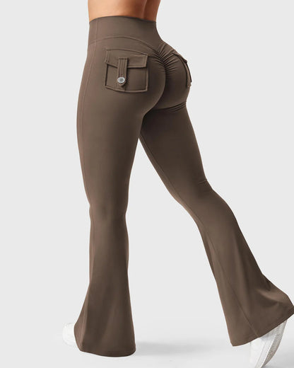 Women's Tummy Control Butt Lifting Pocket Flare Tight Yoga Pants