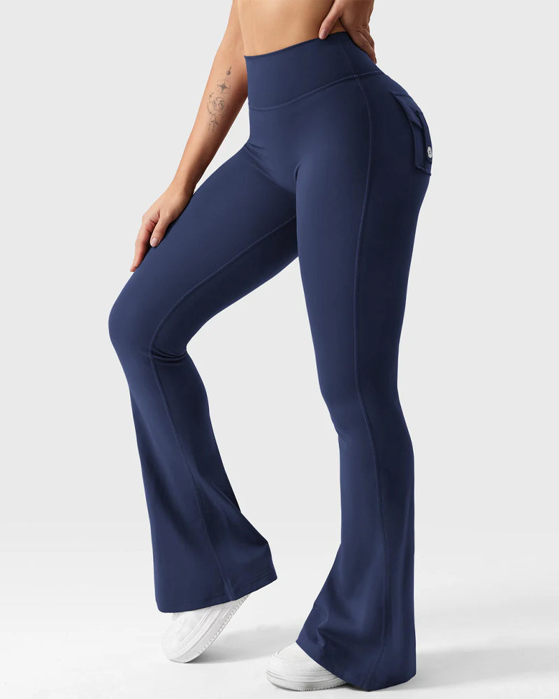 Women's Tummy Control Butt Lifting Pocket Flare Tight Yoga Pants