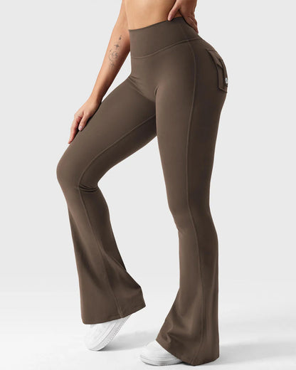 Women's Tummy Control Butt Lifting Pocket Flare Tight Yoga Pants