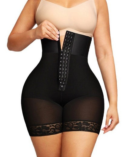 High-waisted Tummy-controlling, Hip-lifting Shapewear Shorts With Zippered Crotch