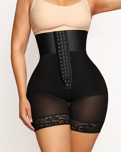High-waisted Tummy-controlling, Hip-lifting Shapewear Shorts With Zippered Crotch