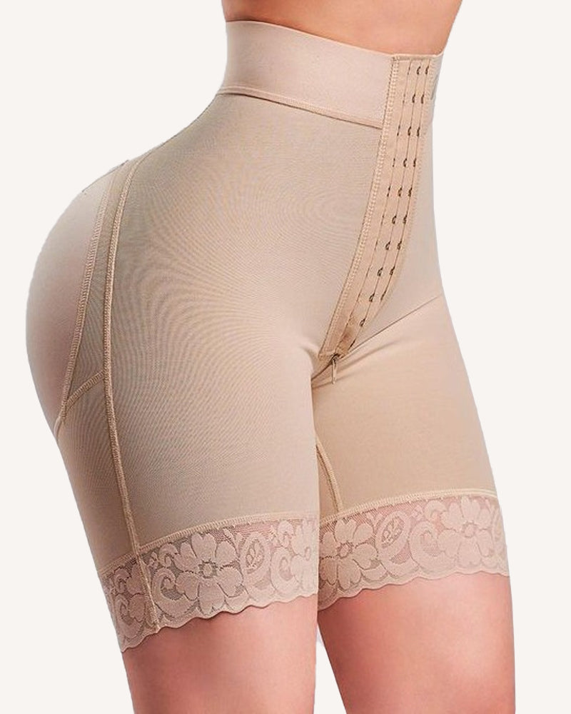 High-waisted Tummy-controlling, Hip-lifting Shapewear Shorts With Zippered Crotch