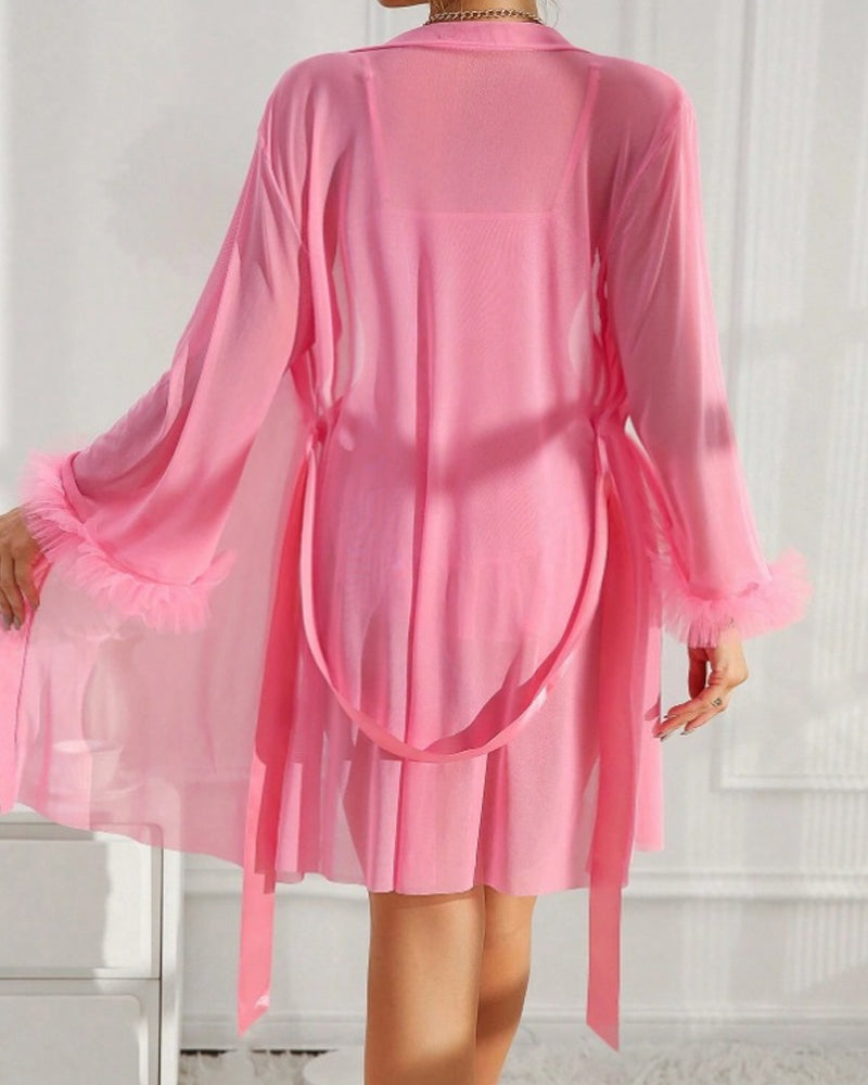 Sexy Lace Mesh See-through Nightgown Set