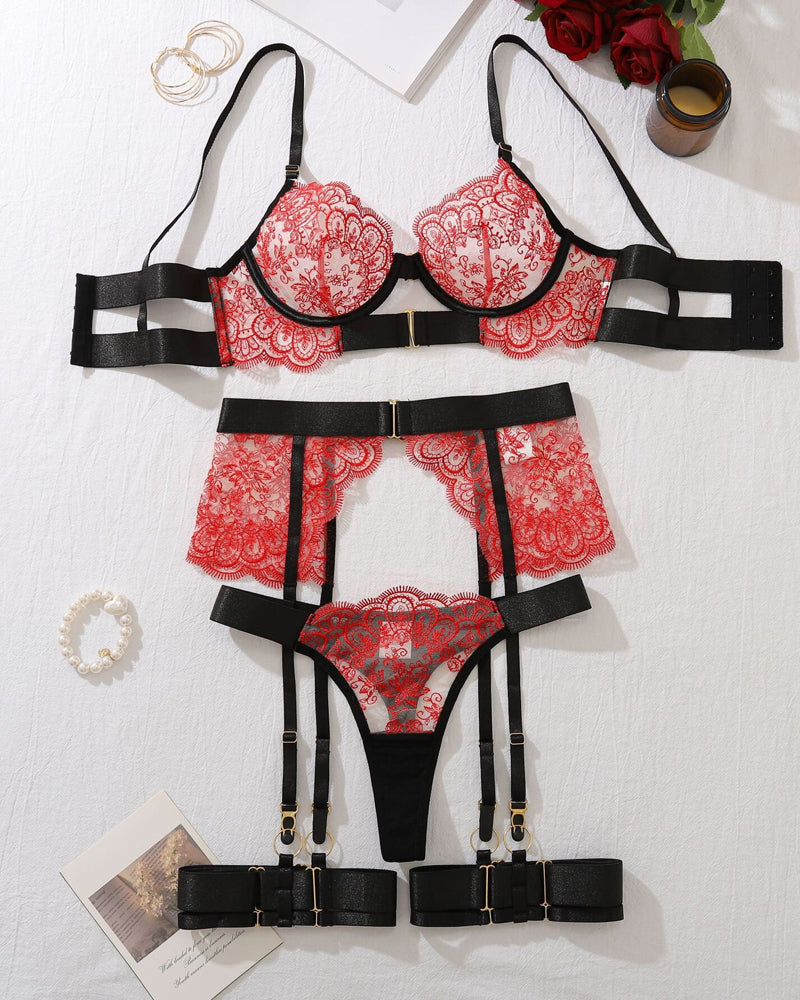 See-through Embroidered Lace Body-shaping Sexy Underwear Set
