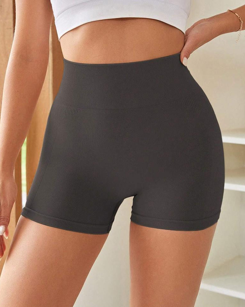 High Waist Tummy Control Side-Ribbed Butt-Lifting Seamless Shorts