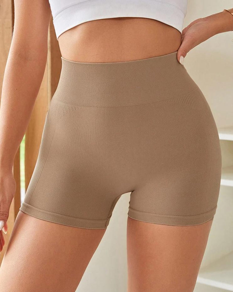 High Waist Tummy Control Side-Ribbed Butt-Lifting Seamless Shorts