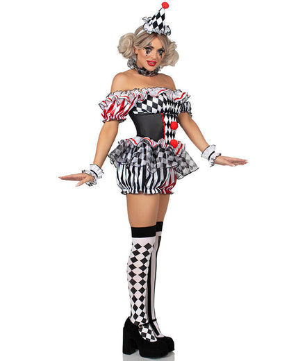 Halloween Female Clown Cosplay Uniform Party with Stockings Set