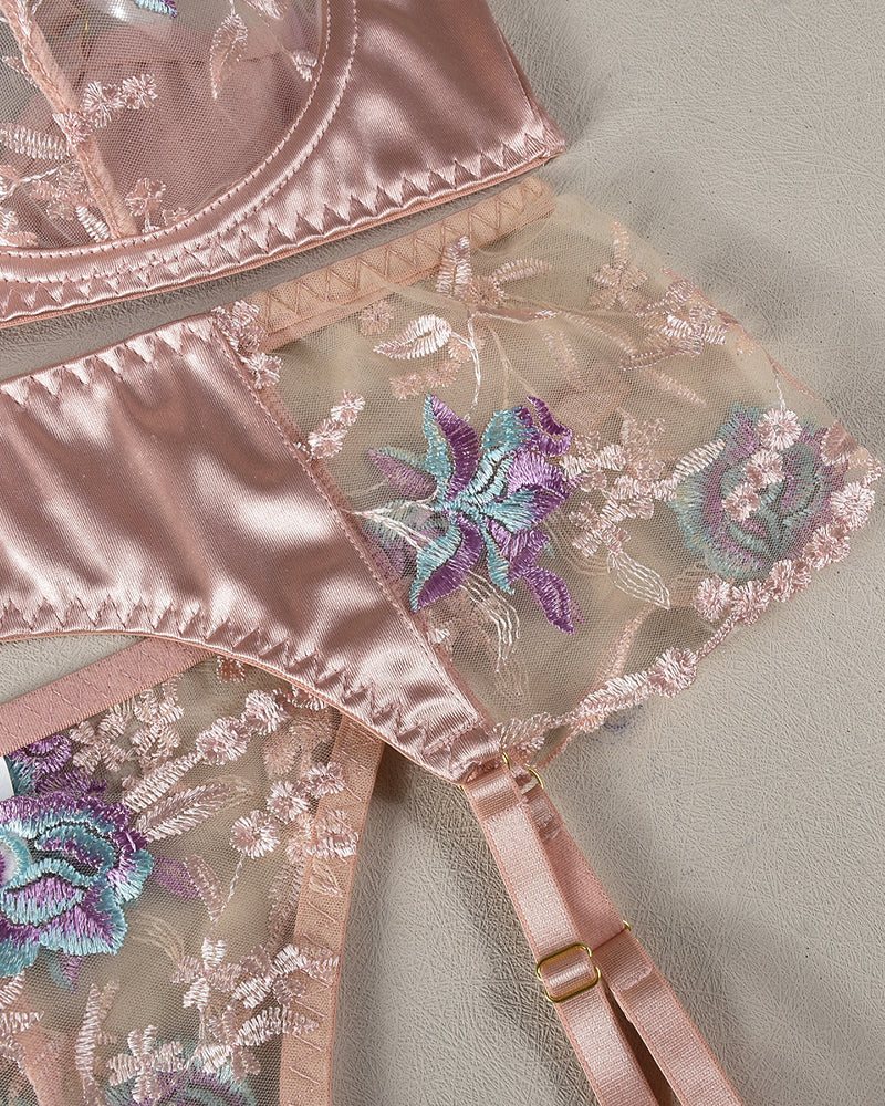 Sexy Lace Embroidery Mesh Patchwork Sexy Lingerie Set
