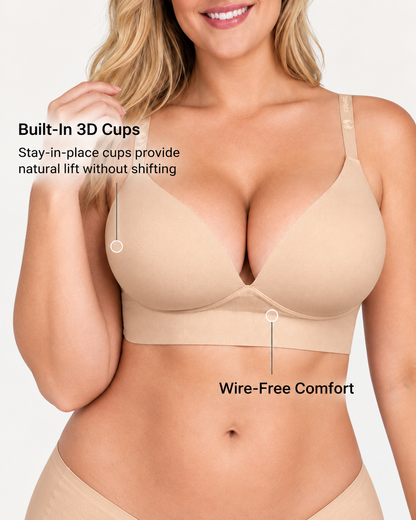 Deep V Seamless Elastic Ribbed Wire-Free Push-Up Bra