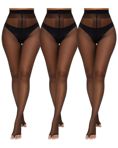 3 Pairs Ultra Thin 10D Control Toeless Pantyhose
