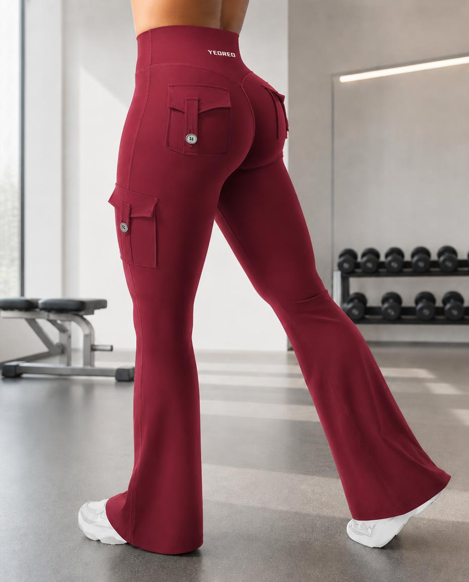 High Waist Tummy Control Hip Lift Flared Yoga Pants with Pockets