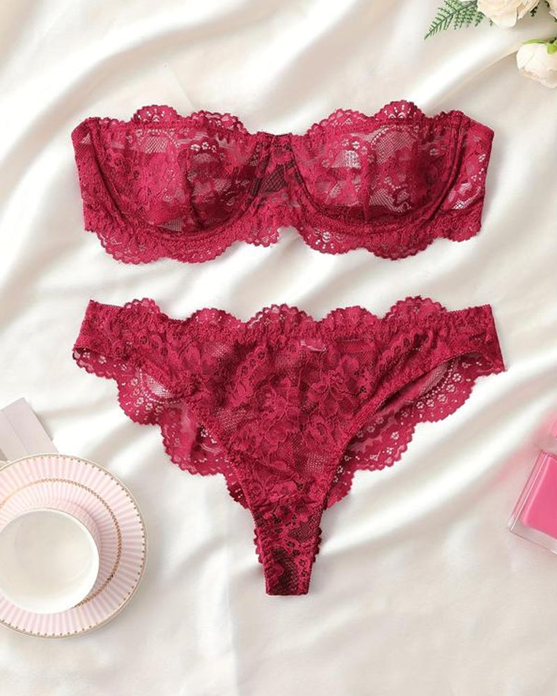 Women's Floral Lace Sexy Lingerie Breathable Comfort Underwear Set