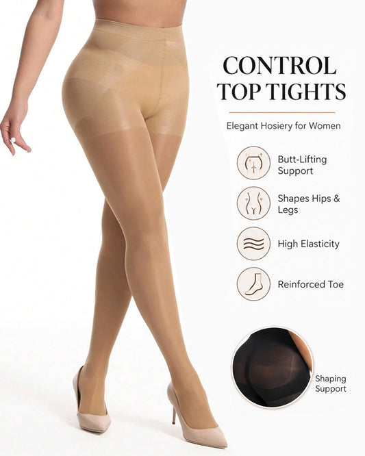 2-pack 40D Anti-snagging Transparent Tummy Control Shaping Pantyhose