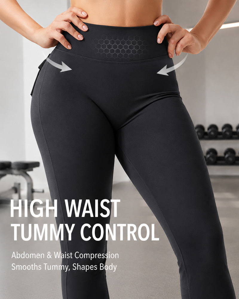 High Waist Tummy Control Hip Lift Flared Yoga Pants with Pockets