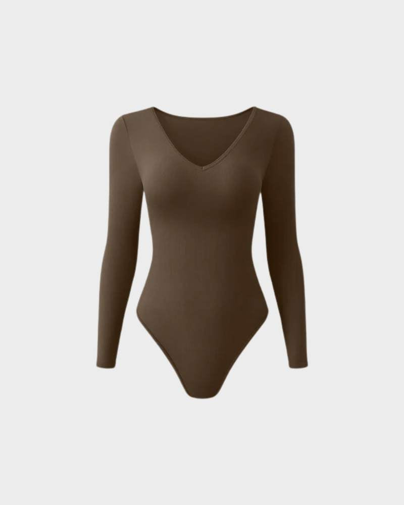 Floralshe® Sexy Ribbed V Neck Long Sleeve Bodysuits