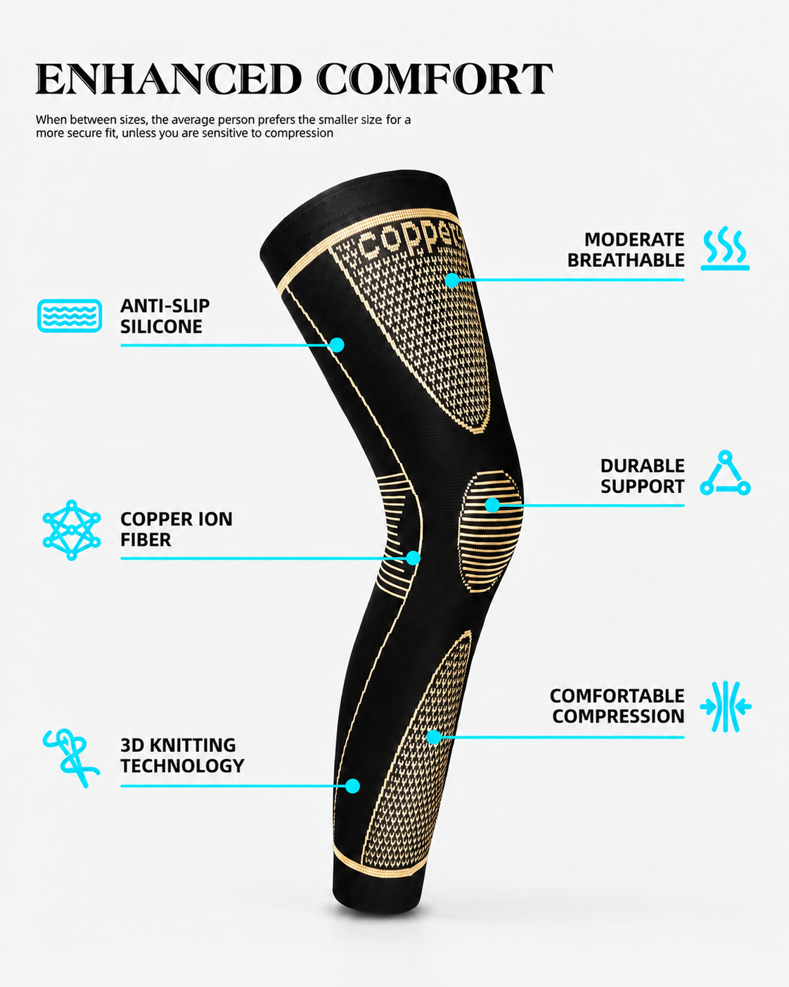 Anti-Slip Knee Pads Copper Fiber Compression Sports Leg Warmers