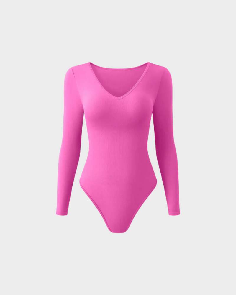 Floralshe® Sexy Ribbed V Neck Long Sleeve Bodysuits