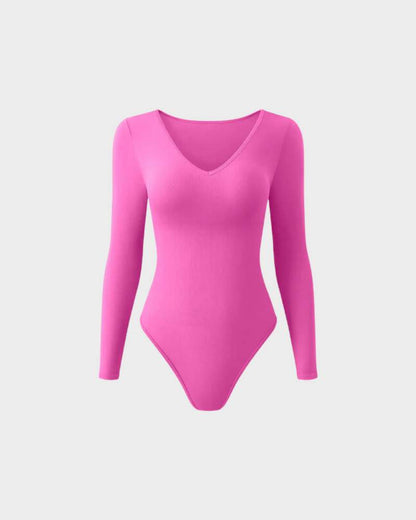 Floralshe® Sexy Ribbed V Neck Long Sleeve Bodysuits