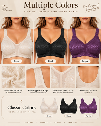 Plus Size Comfortable Full Cup Wire-Free Lace Bra