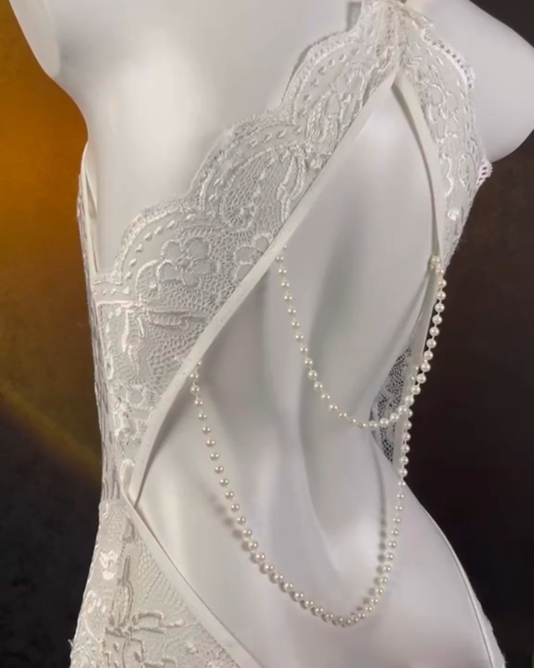 Sexy Lace Open Crotch Tights Pearl Backless Pajamas