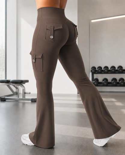 High Waist Tummy Control Hip Lift Flared Yoga Pants with Pockets