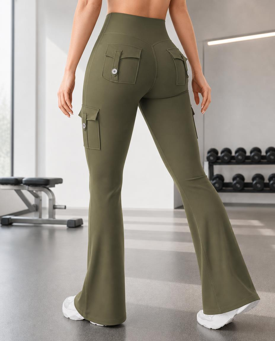 High Waist Tummy Control Hip Lift Flared Yoga Pants with Pockets