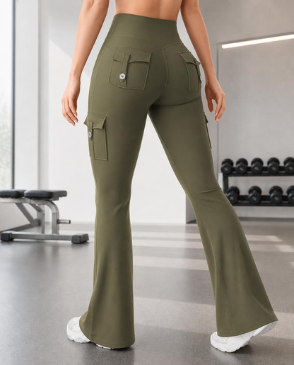 High Waist Tummy Control Hip Lift Flared Yoga Pants with Pockets