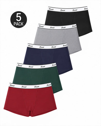 5-Pack Cotton Seamless Colorblock Letter Waistband Boxer Briefs