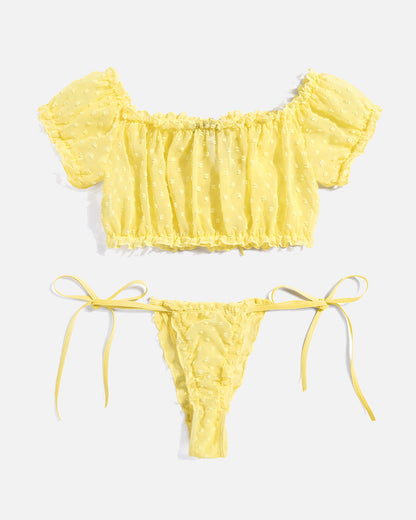 Floral Mesh Ruffle Lingerie Set