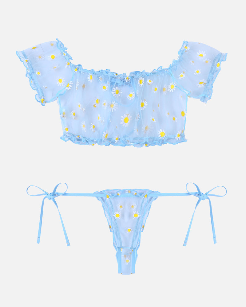 Floral Mesh Ruffle Lingerie Set
