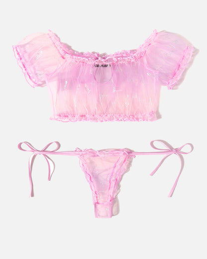 Floral Mesh Ruffle Lingerie Set