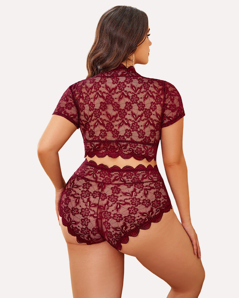 Plus Size Floral Lace Trim Set