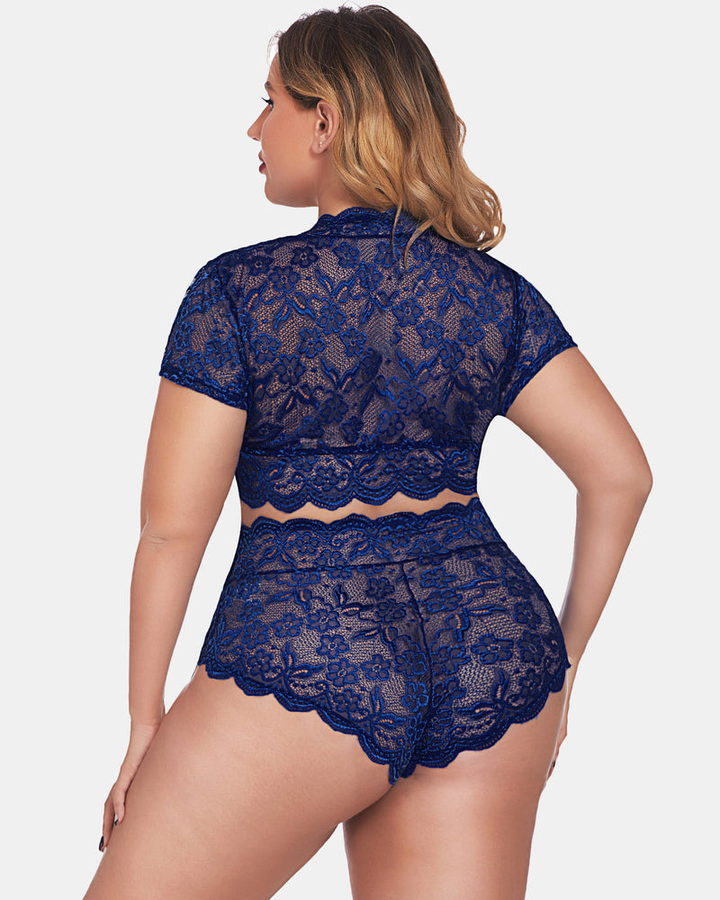 Plus Size Floral Lace Trim Set