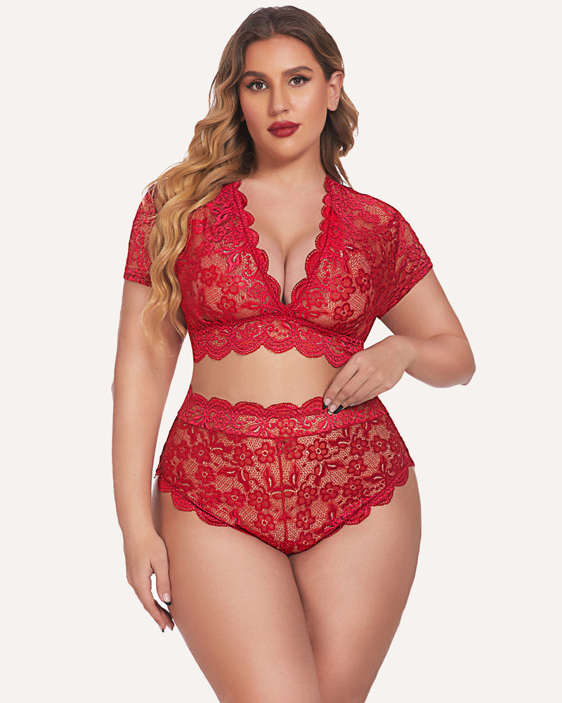 Plus Size Floral Lace Trim Set