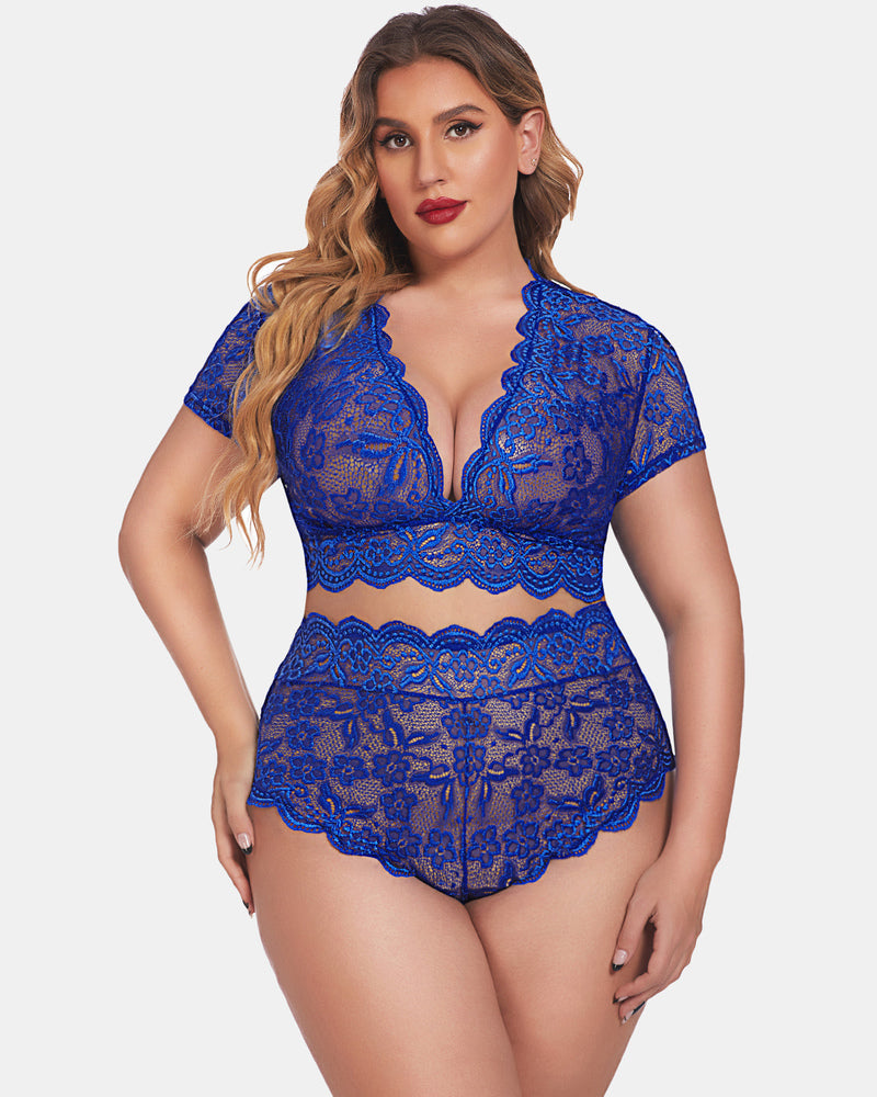 Plus Size Floral Lace Trim Set