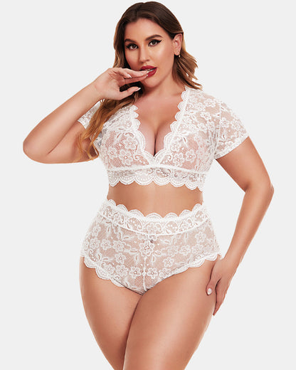 Plus Size Floral Lace Trim Set