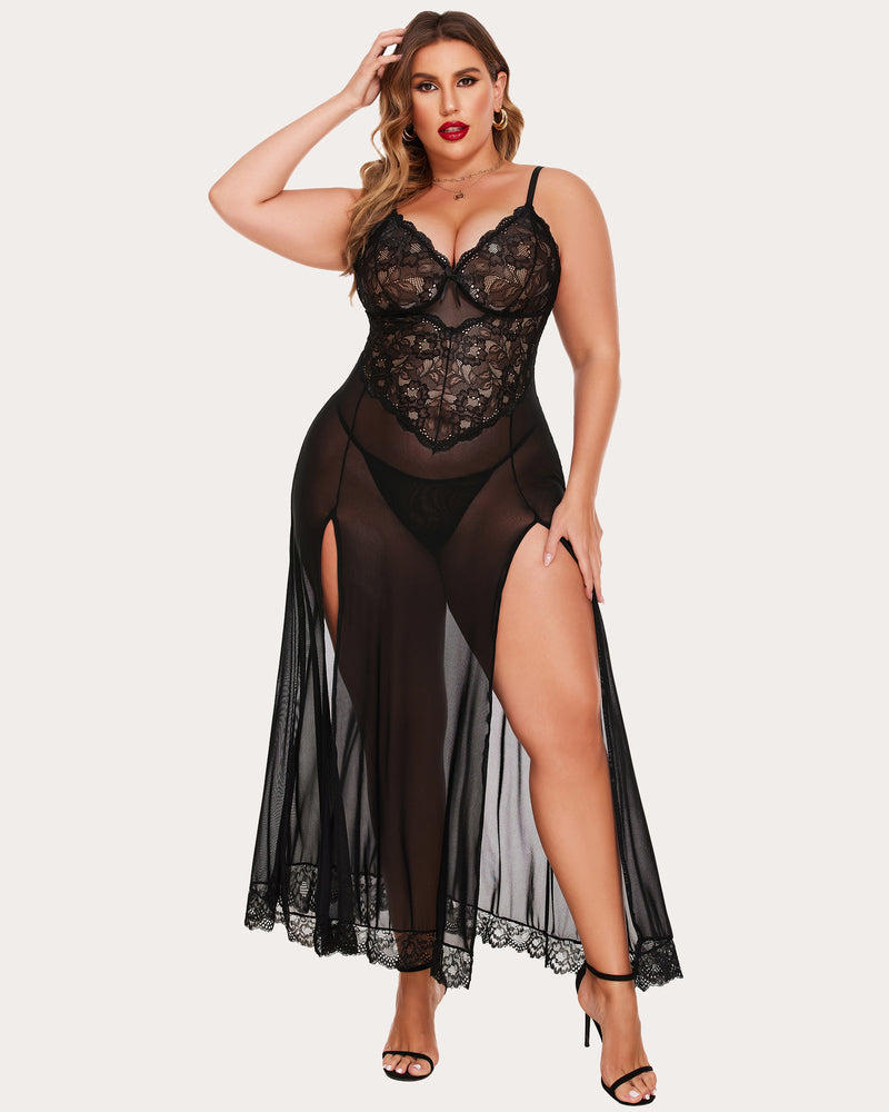 Plus Size Floral Side Slits Nightdress