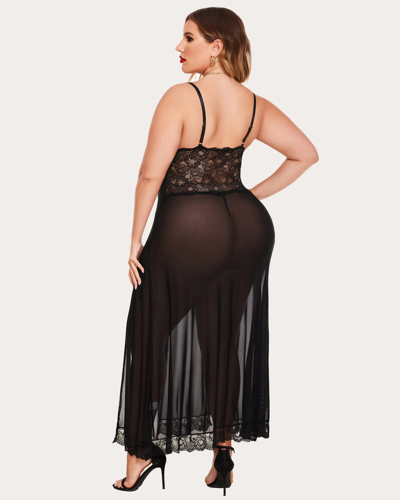 Plus Size Floral Side Slits Nightdress