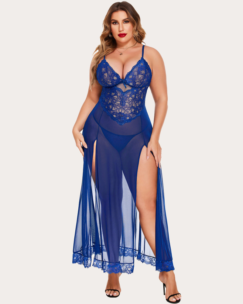 Plus Size Floral Side Slits Nightdress